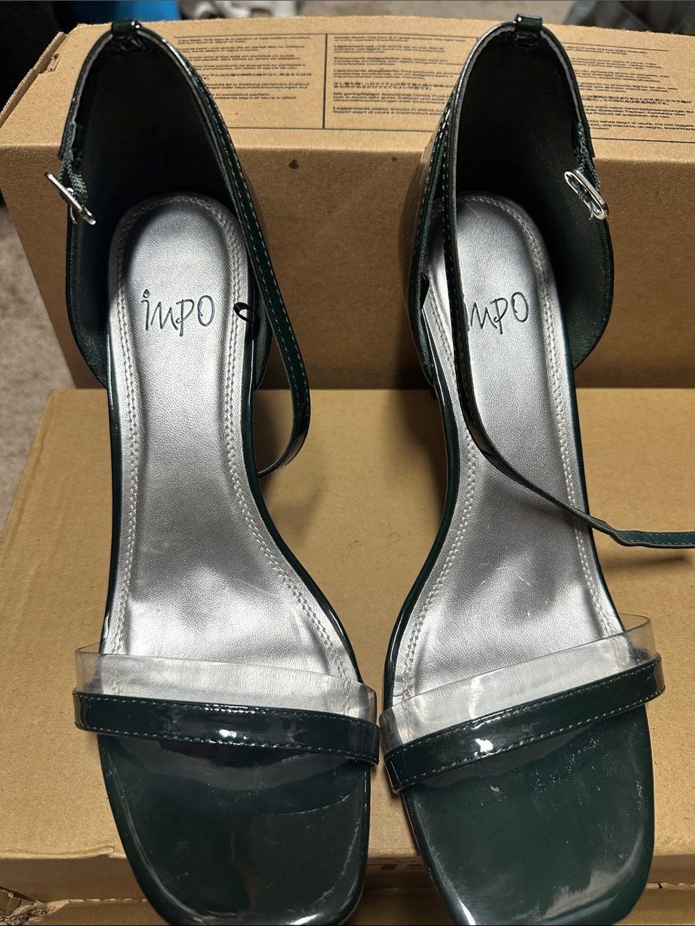 Impo Black Patent Clear Band Ankle-Strap Heels